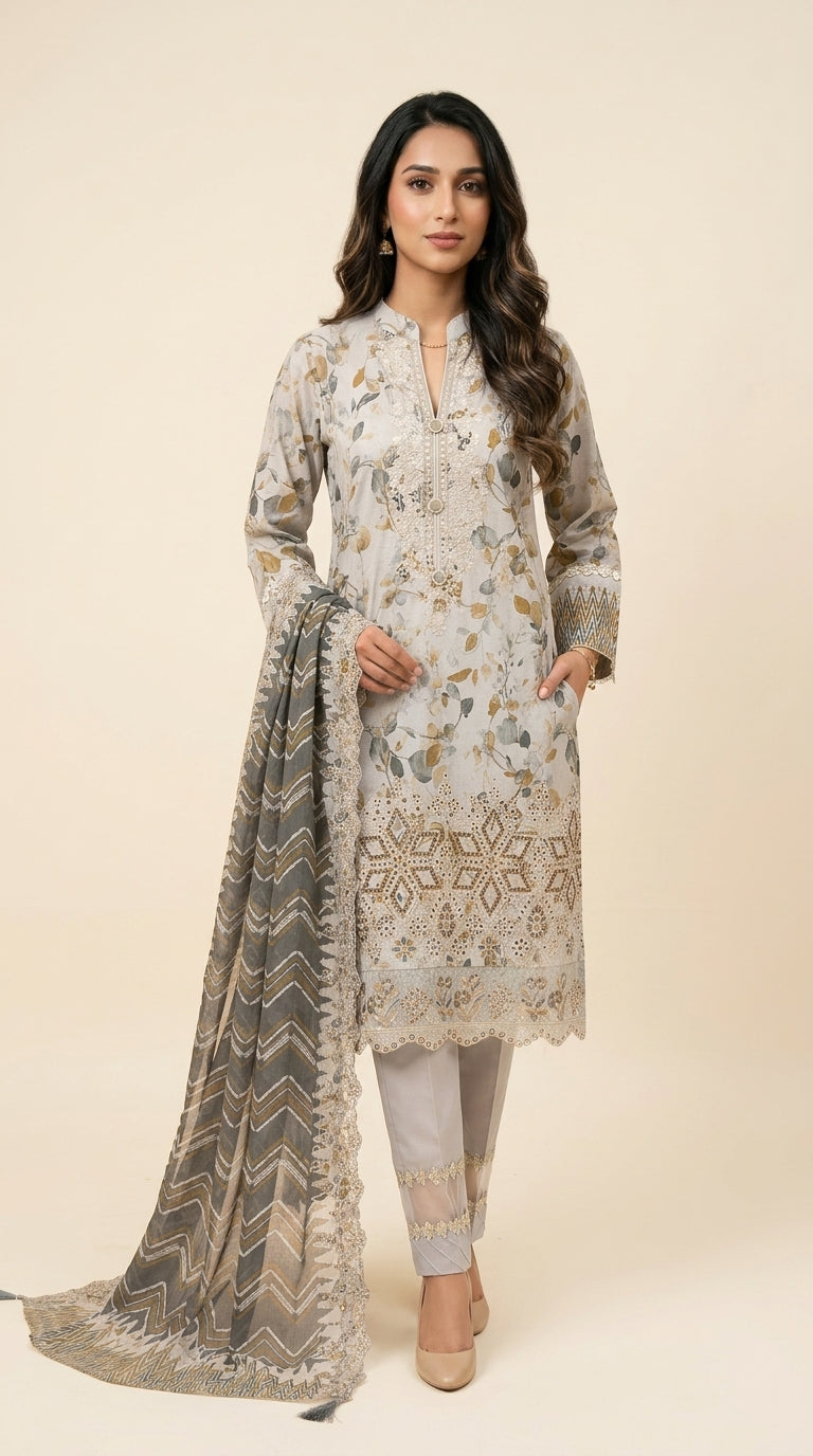 Obsidian Thread - Embroidered Lawn 3 Piece