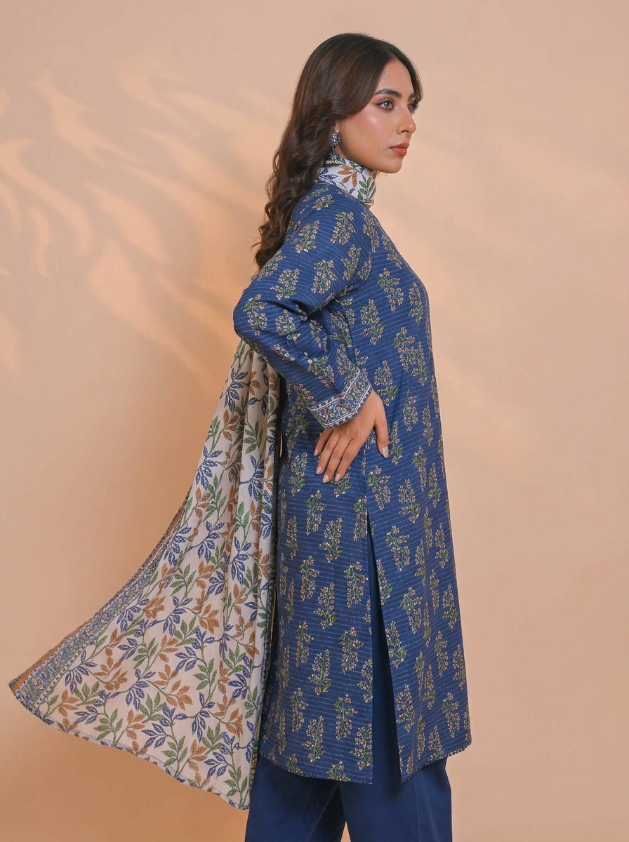 3 Piece Golden Zari Khaddar Suit (Unstitched)