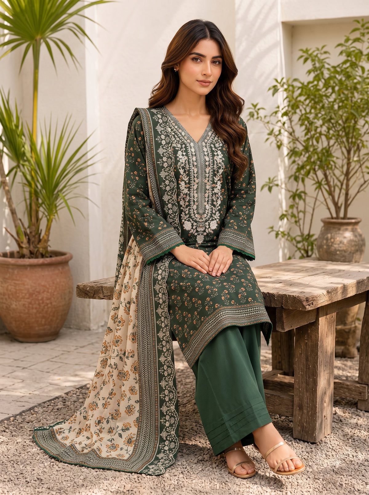 3 Piece Embroidered Khaddar Suit (Unstitched)
