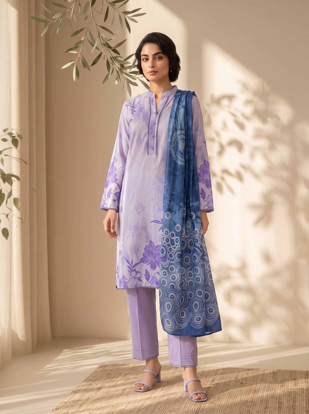 3 Piece Dobby Viscose Printed Suit (Unstitched)