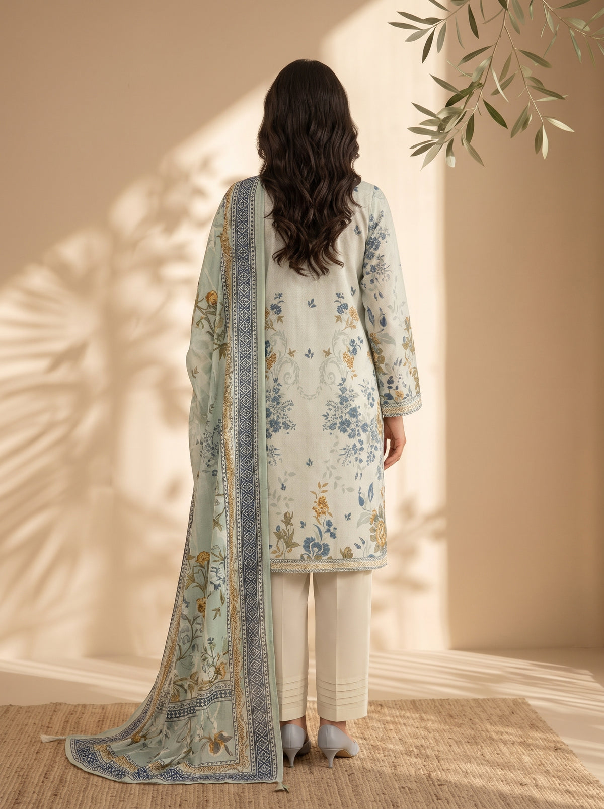 3 Piece Dobby Viscose Printed Suit (Unstitched)