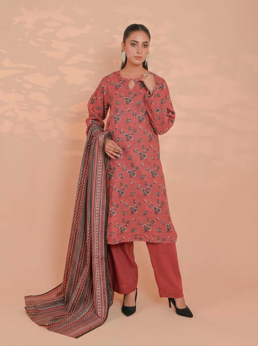 3 Piece Golden Zari Khaddar Suit (Unstitched)