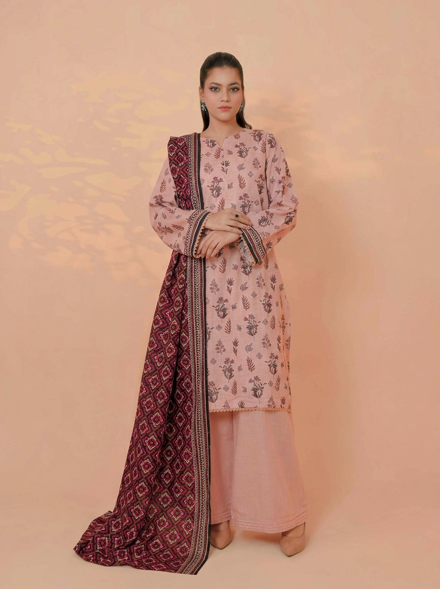 3 Piece Golden Zari Khaddar Suit (Unstitched)