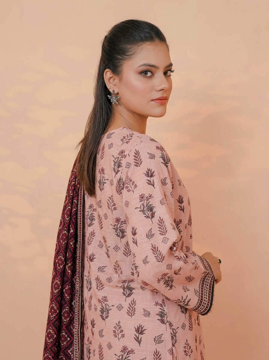 3 Piece Golden Zari Khaddar Suit (Unstitched)