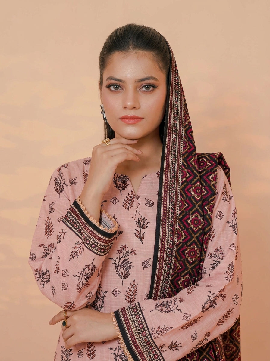 3 Piece Golden Zari Khaddar Suit (Unstitched)