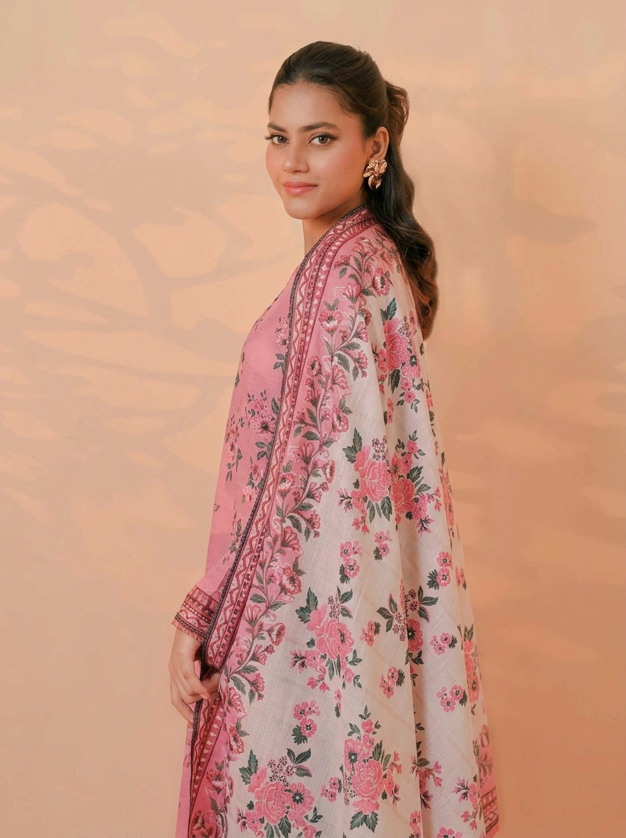 3 Piece Golden Zari Khaddar Suit (Unstitched)