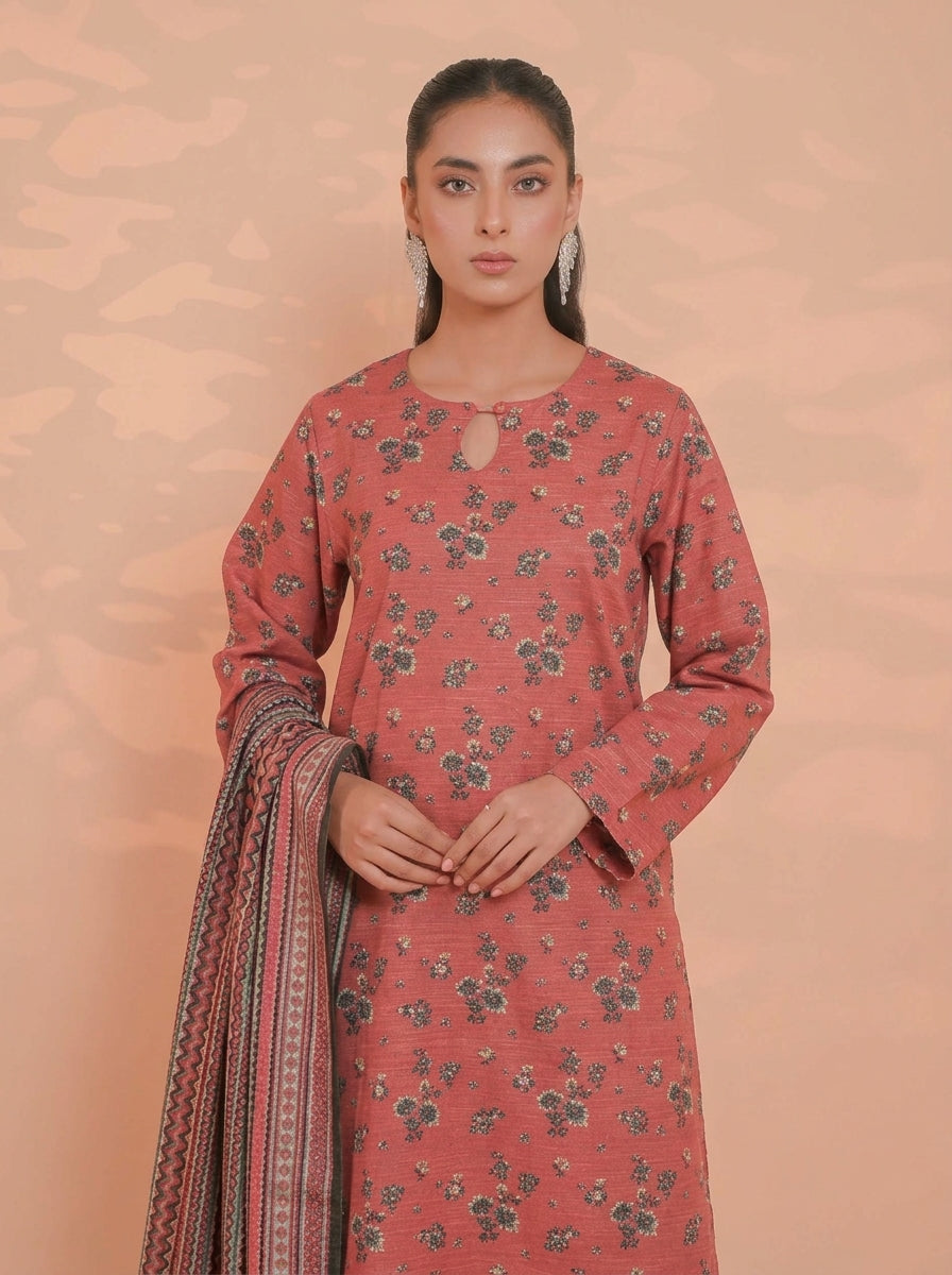 3 Piece Golden Zari Khaddar Suit (Unstitched)