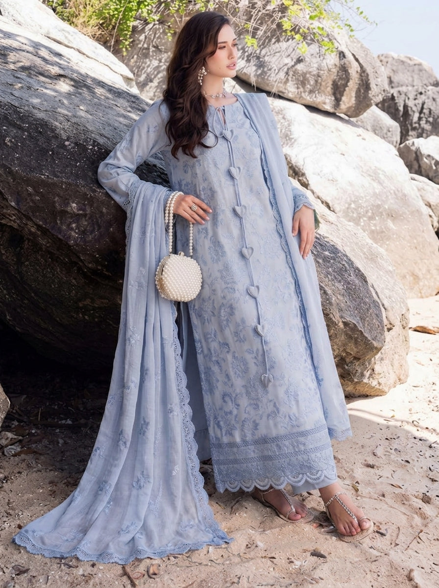 3 Piece Karandi Suit with Chiffon Dupatta (Stitched)