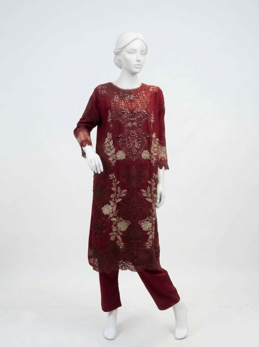 3 Piece Embroidered Chiffon Suit with Chiffon Dupatta (Stitched)