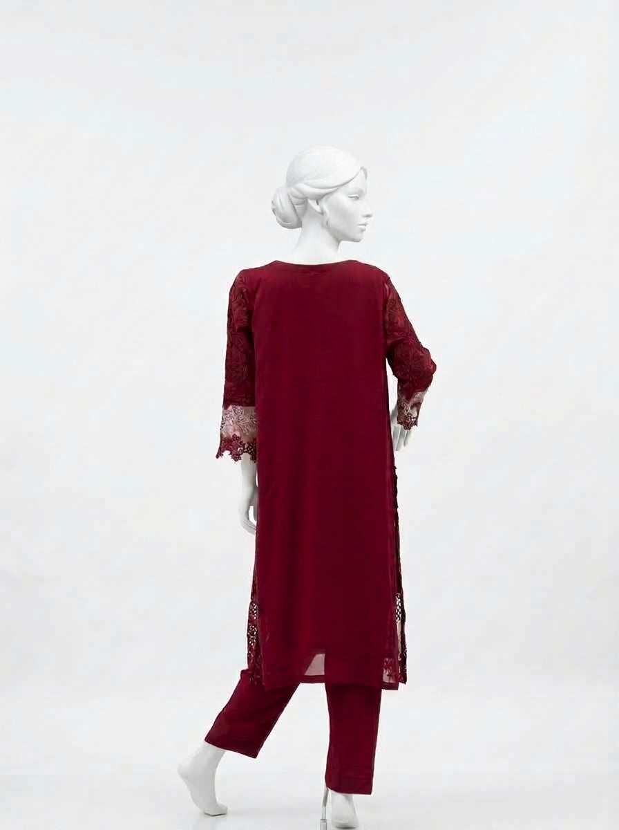 3 Piece Embroidered Chiffon Suit with Chiffon Dupatta (Stitched)