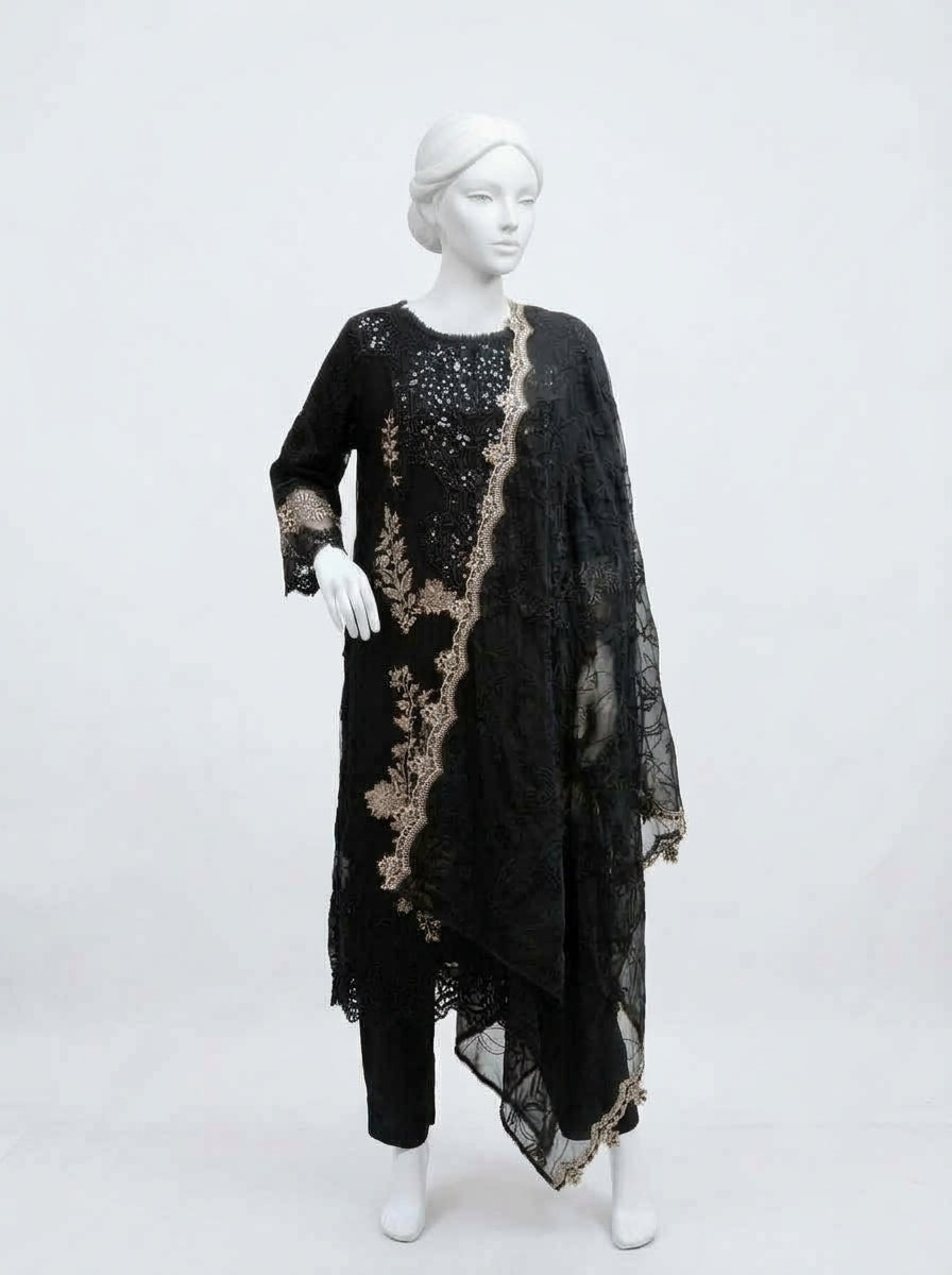 3 Piece Embroidered Chiffon Suit with Chiffon Dupatta (Stitched)