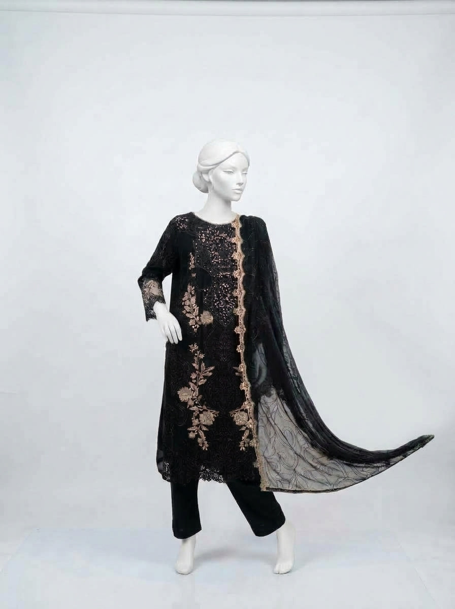 3 Piece Embroidered Chiffon Suit with Chiffon Dupatta (Stitched)