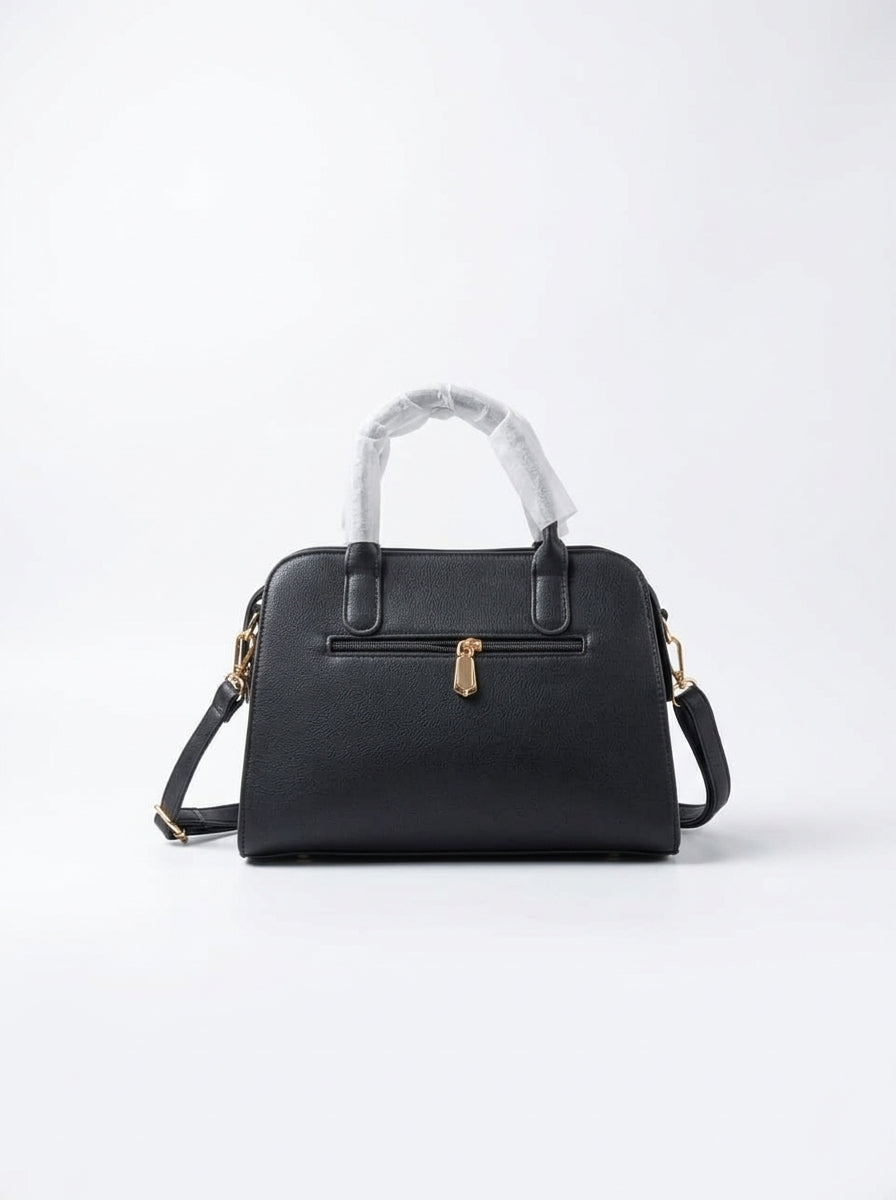 Woven Patterned Flap Handbag - Onyx Black