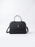 Woven Patterned Flap Handbag - Onyx Black
