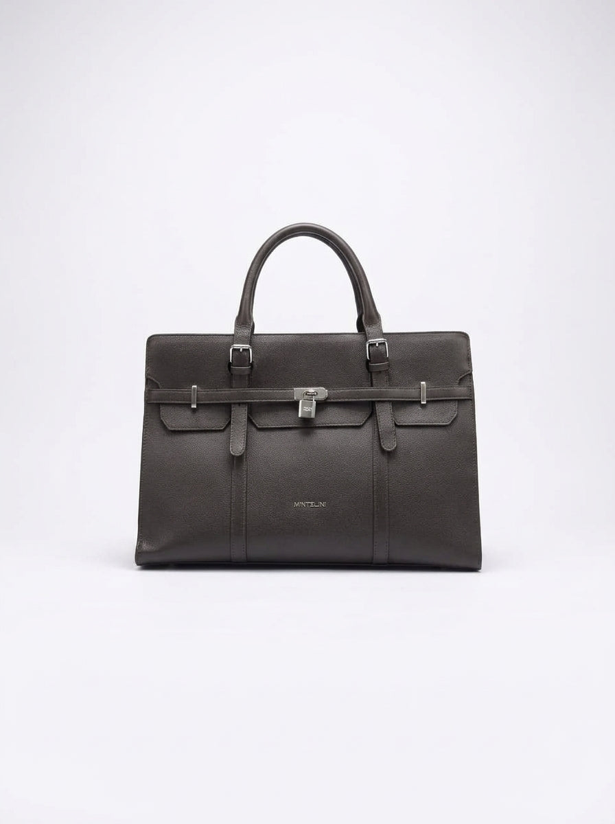 Executive Double-Strap Shoulder Tote - Dark Brown