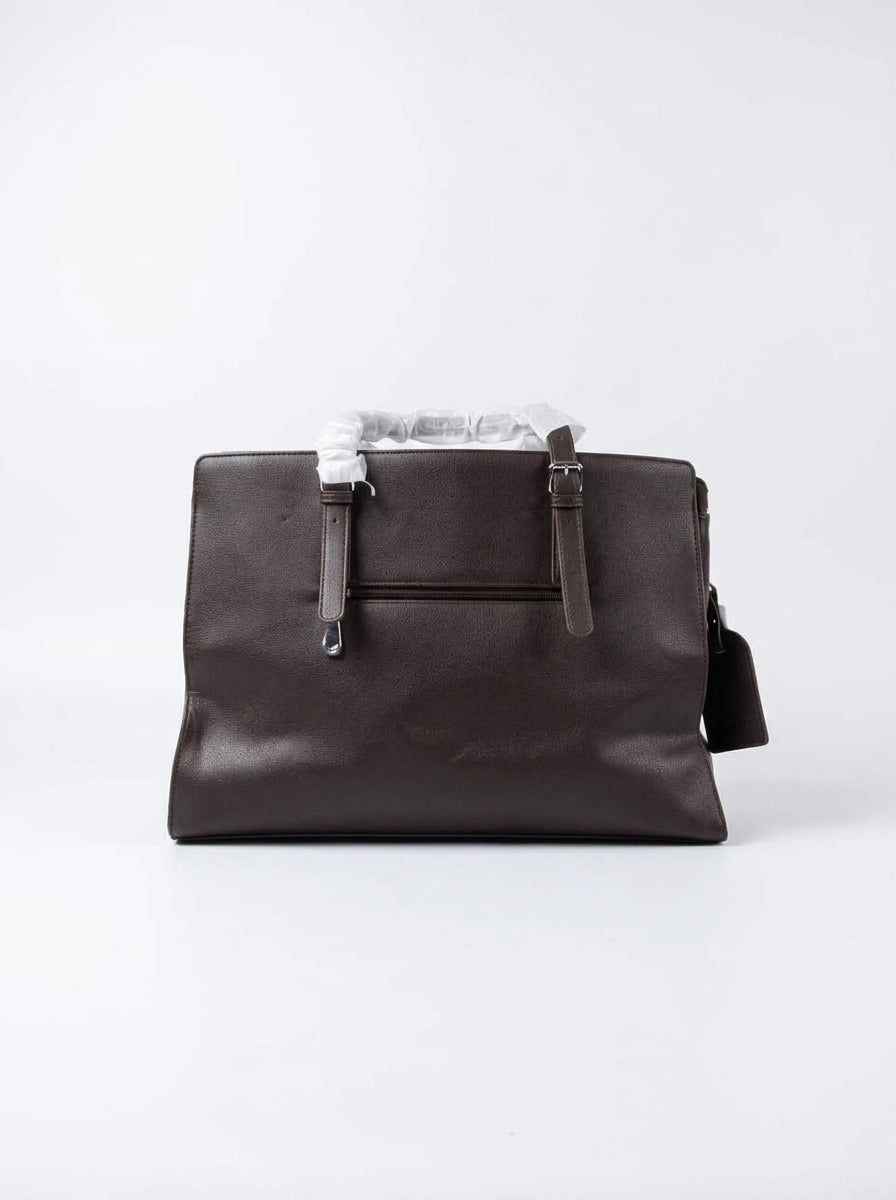 Executive Double-Strap Shoulder Tote - Dark Brown