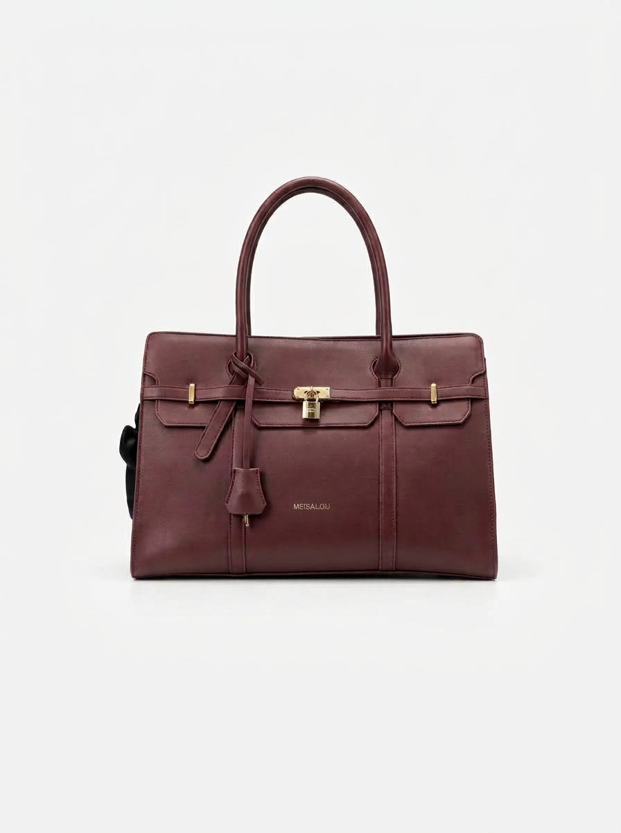 Executive Double-Strap Shoulder Tote - Deep Wine Maroon