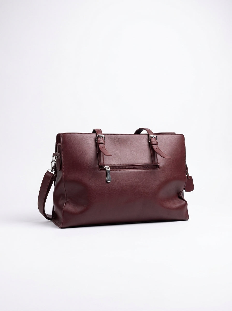 Executive Double-Strap Shoulder Tote - Deep Wine Maroon