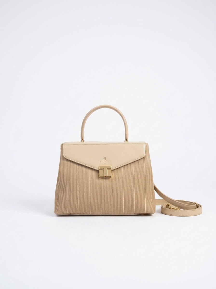 Envelope Flap Structured Handbag - Cream Beige