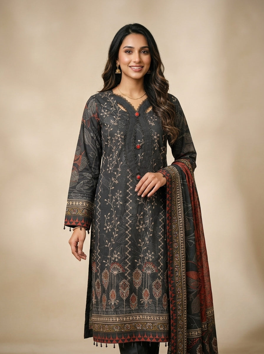 Midnight Noir - Embroidered Lawn 3 Piece