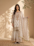 3 Piece Embroidered Organza Suit with Sharara & Organza Net Dupatta (Stitched)