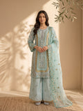 3 Piece Embroidered Organza Silk Suit with Fancy Palazzo & Organza Dupatta (Stitched)