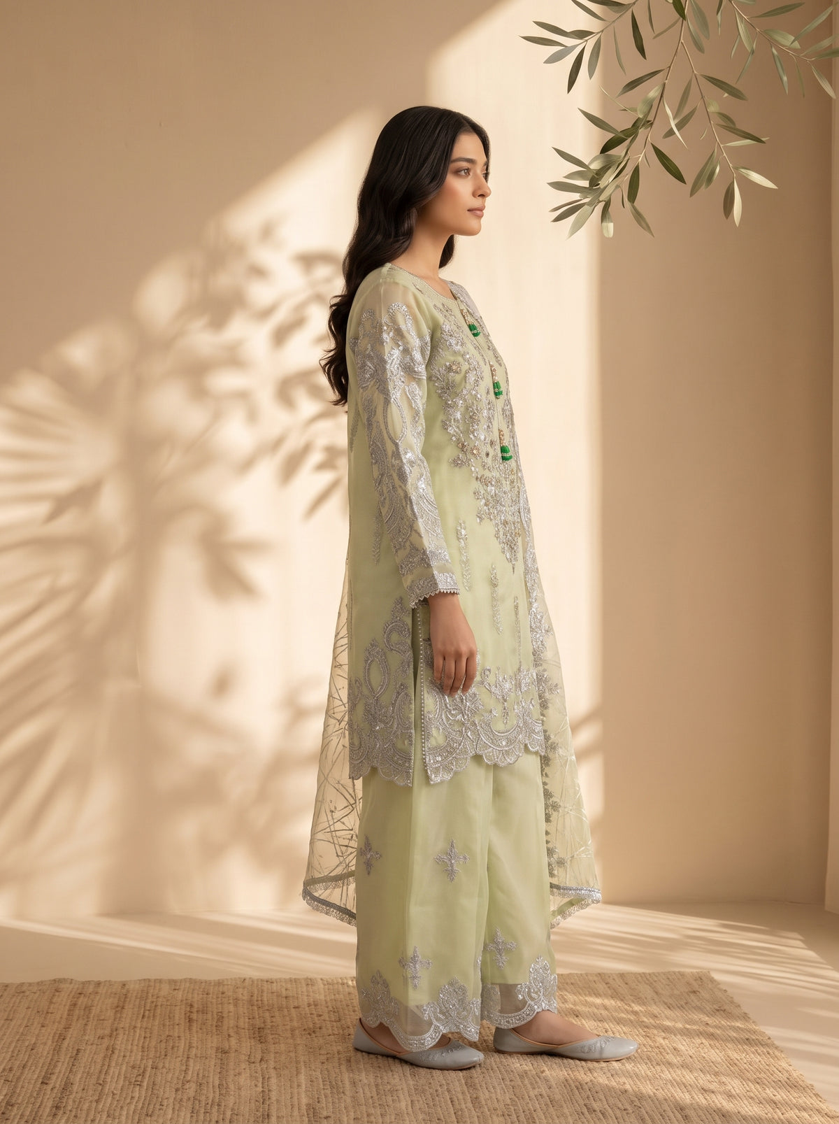 3 Piece Heavy Embroidered Organza Suit with Fancy Palazzo & Organza Dupatta (Stitched)