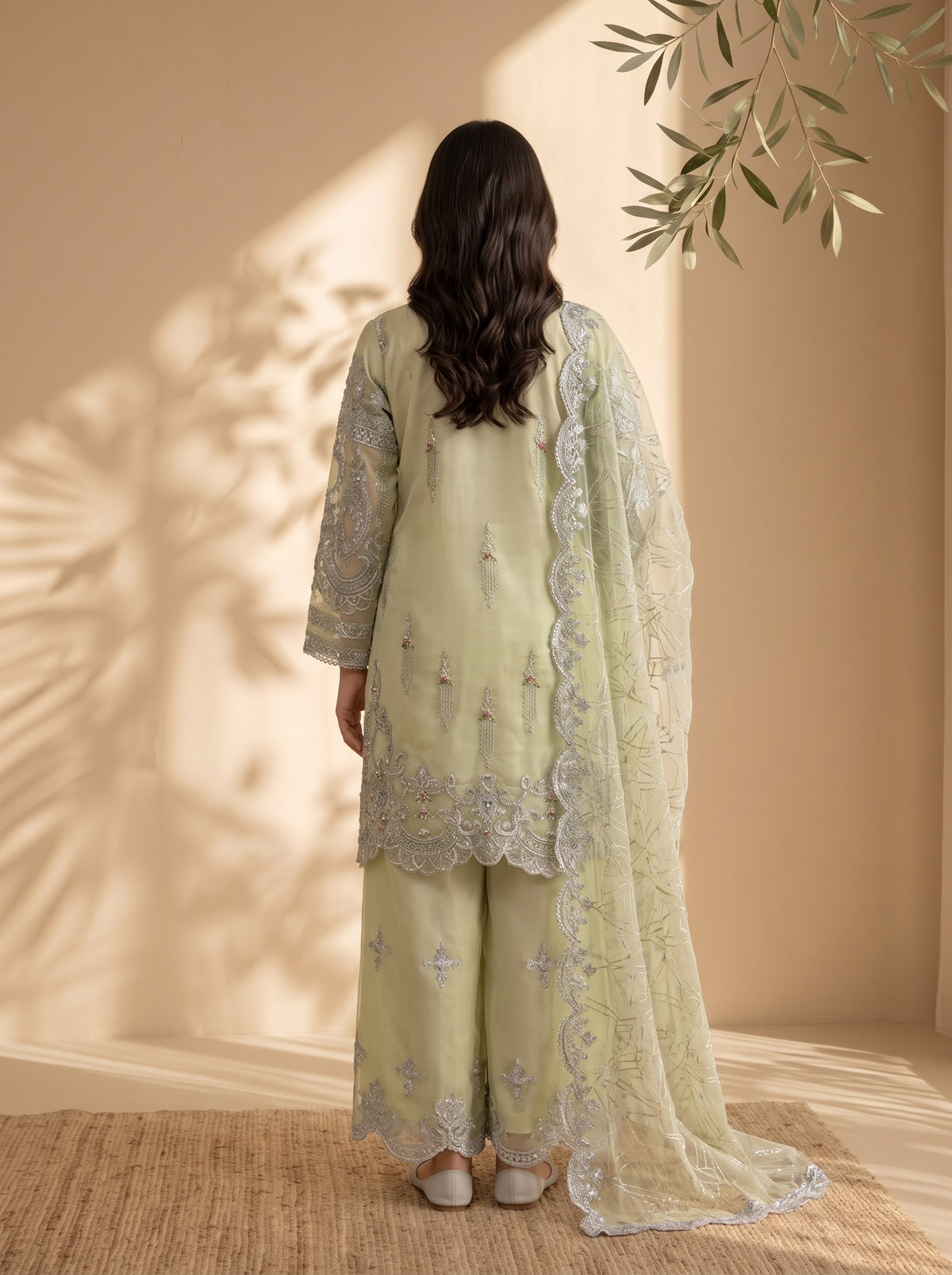 3 Piece Heavy Embroidered Organza Suit with Fancy Palazzo & Organza Dupatta (Stitched)