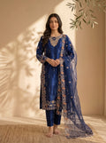 3 Piece Sheesha Silk Suit with Embroidered Khaadi Net Dupatta (Stitched)