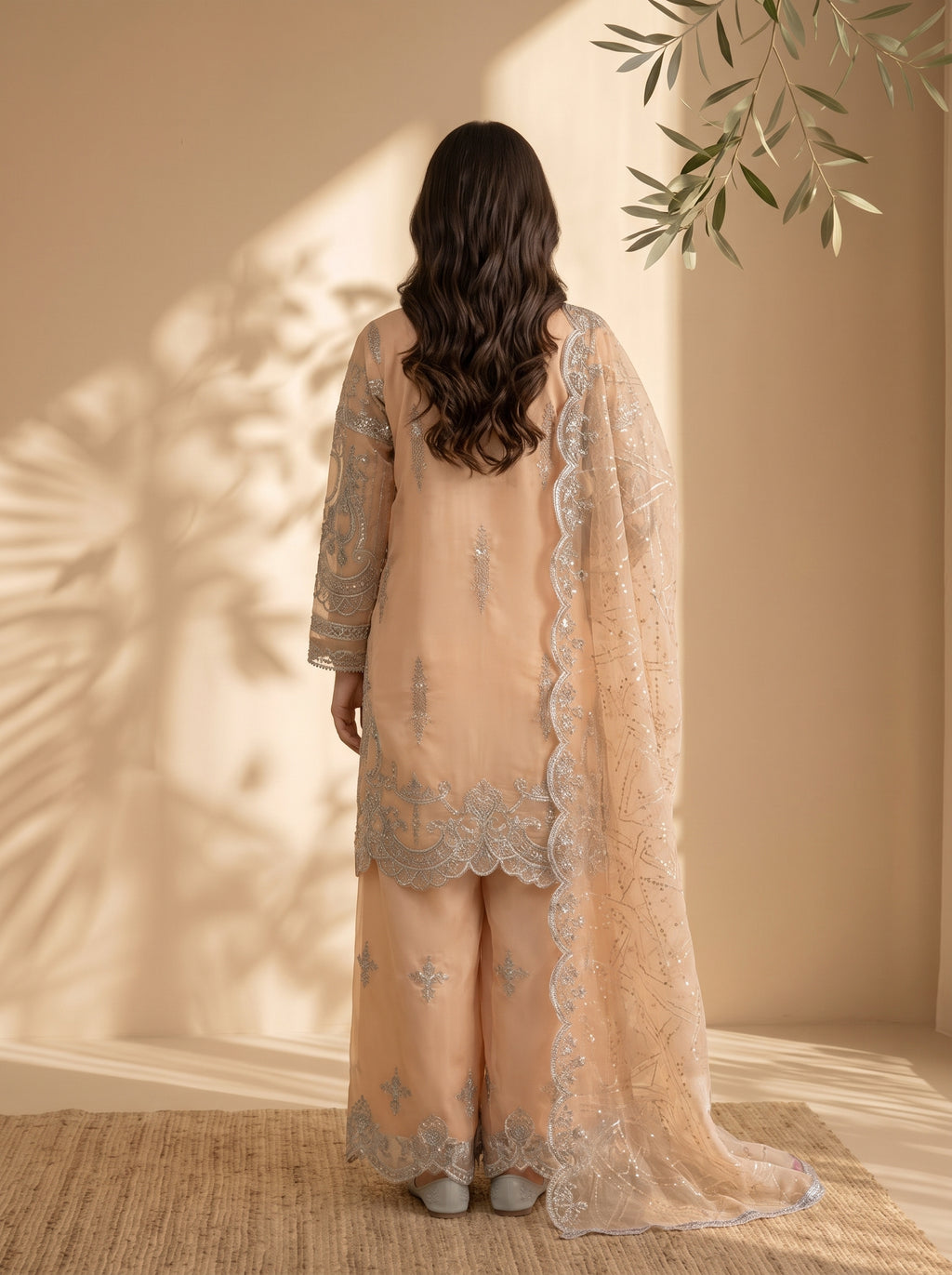 3 Piece Heavy Embroidered Organza Suit with Fancy Palazzo & Organza Dupatta (Stitched)