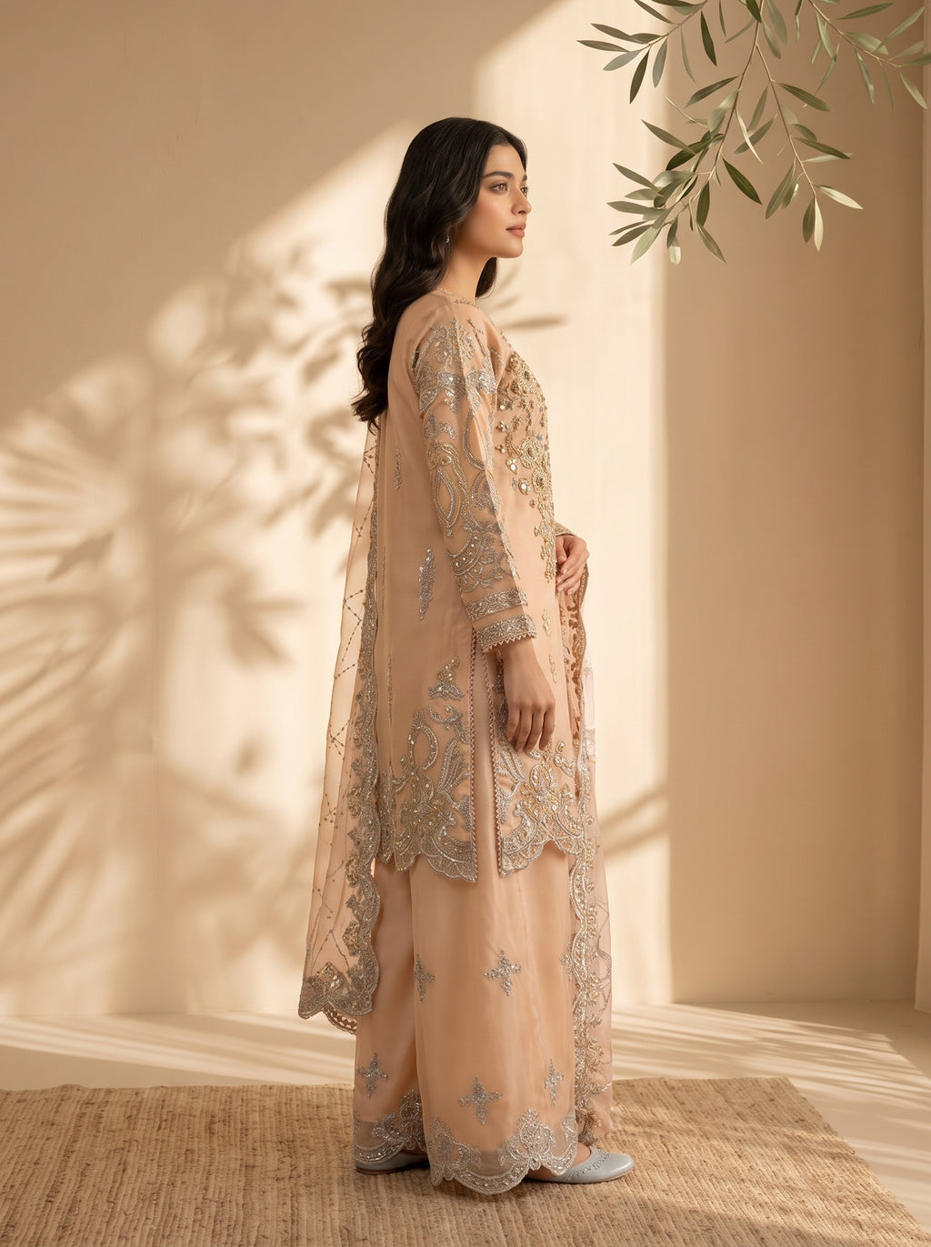 3 Piece Heavy Embroidered Organza Suit with Fancy Palazzo & Organza Dupatta (Stitched)