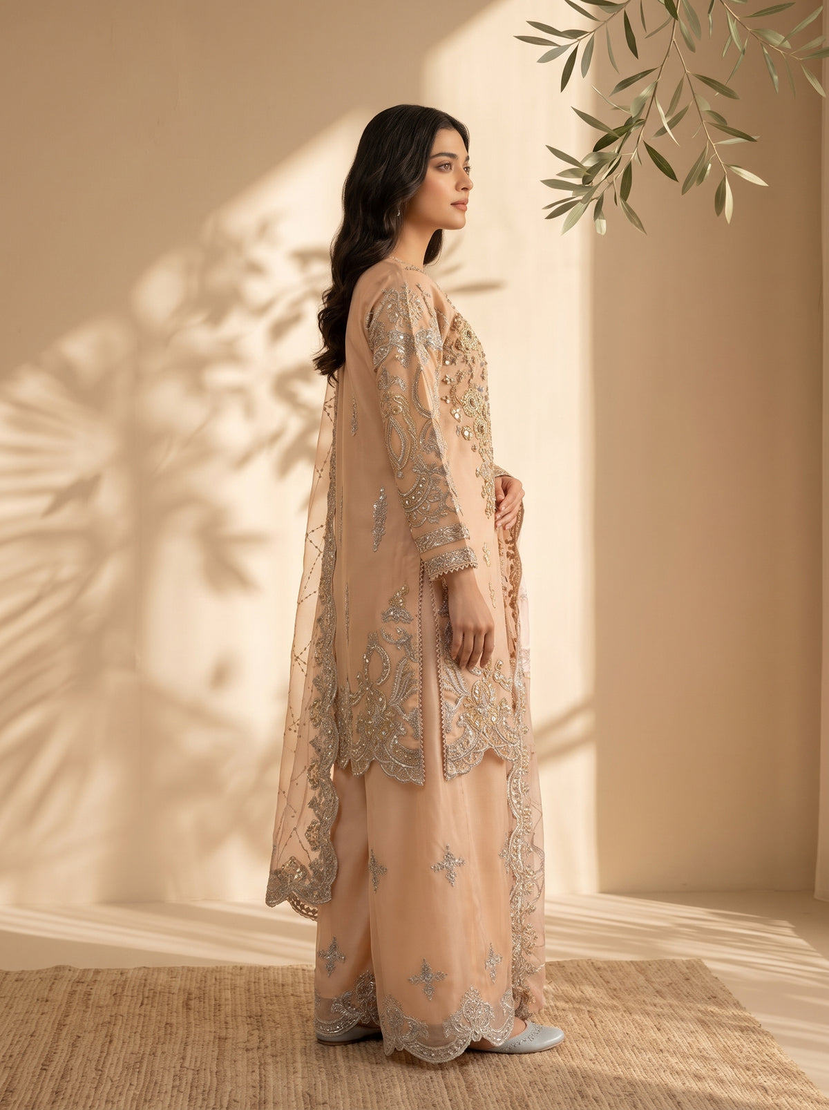 3 Piece Heavy Embroidered Organza Suit with Fancy Palazzo & Organza Dupatta (Stitched)