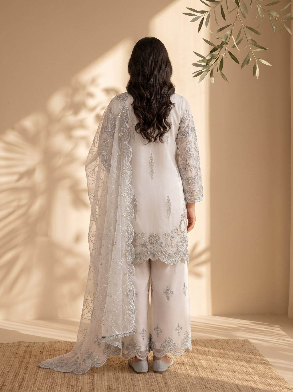 3 Piece Heavy Embroidered Organza Suit with Fancy Palazzo & Organza Dupatta (Stitched)
