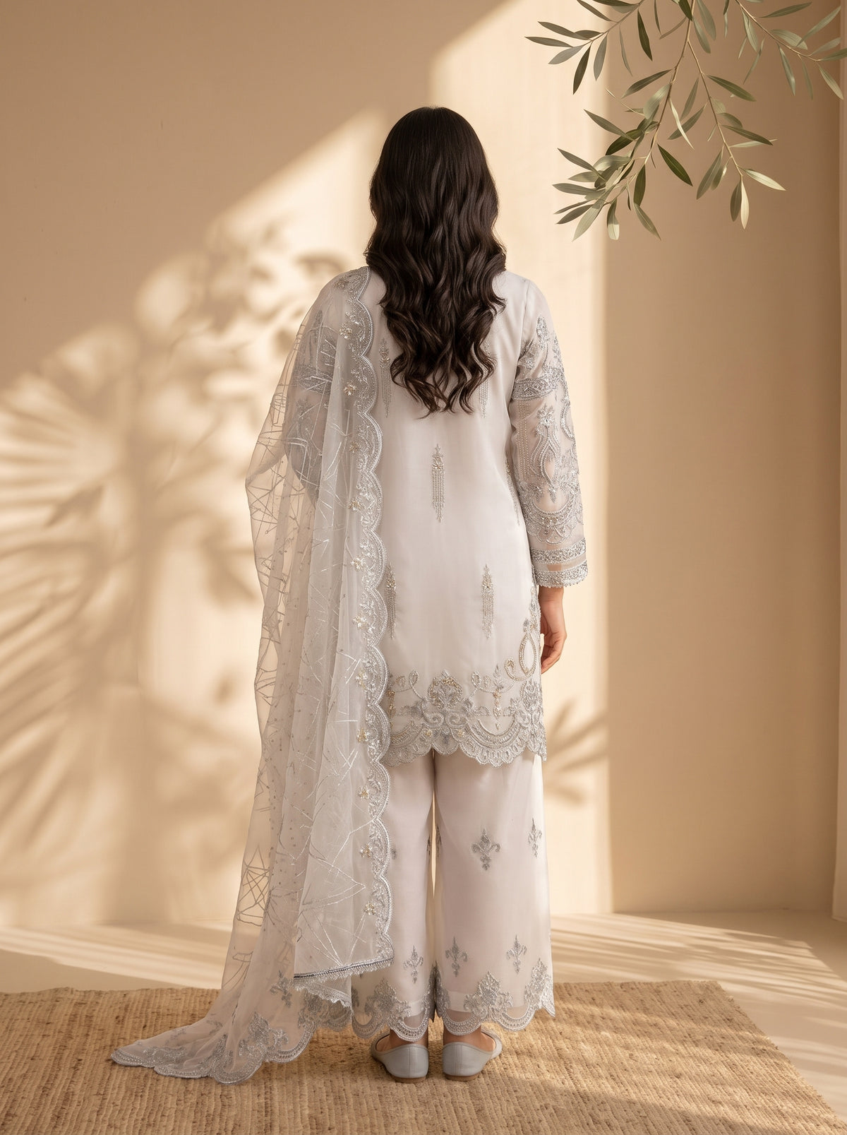 3 Piece Heavy Embroidered Organza Suit with Fancy Palazzo & Organza Dupatta (Stitched)