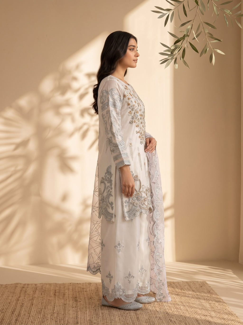 3 Piece Heavy Embroidered Organza Suit with Fancy Palazzo & Organza Dupatta (Stitched)