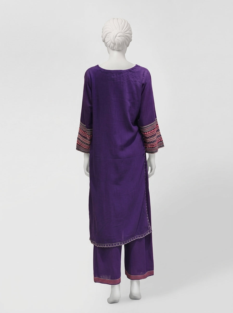 3 Piece Heavy Embroidered Karandi Suit with Full Embroidered Chiffon Dupatta & Embroidered Trouser (Stitched)