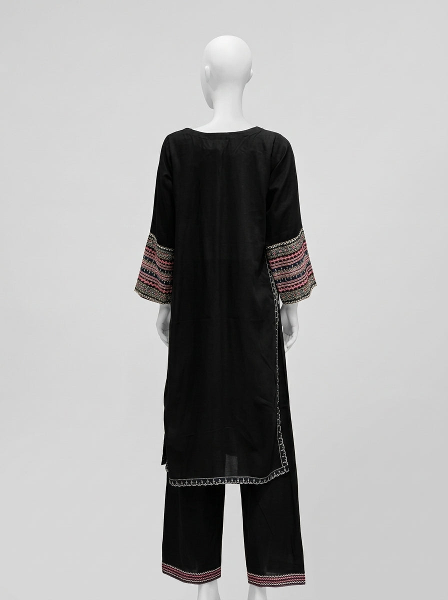 3 Piece Heavy Embroidered Karandi Suit with Full Embroidered Chiffon Dupatta & Embroidered Trouser (Stitched)