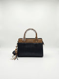 Black & Camel Two-Tone Ribbed Handbag