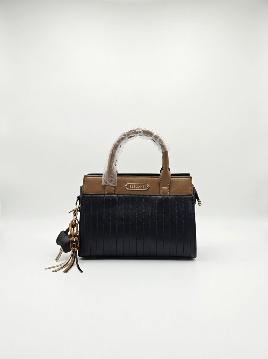 Black & Camel Two-Tone Ribbed Handbag