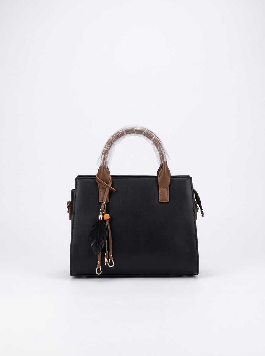 Black & Camel Two-Tone Ribbed Handbag