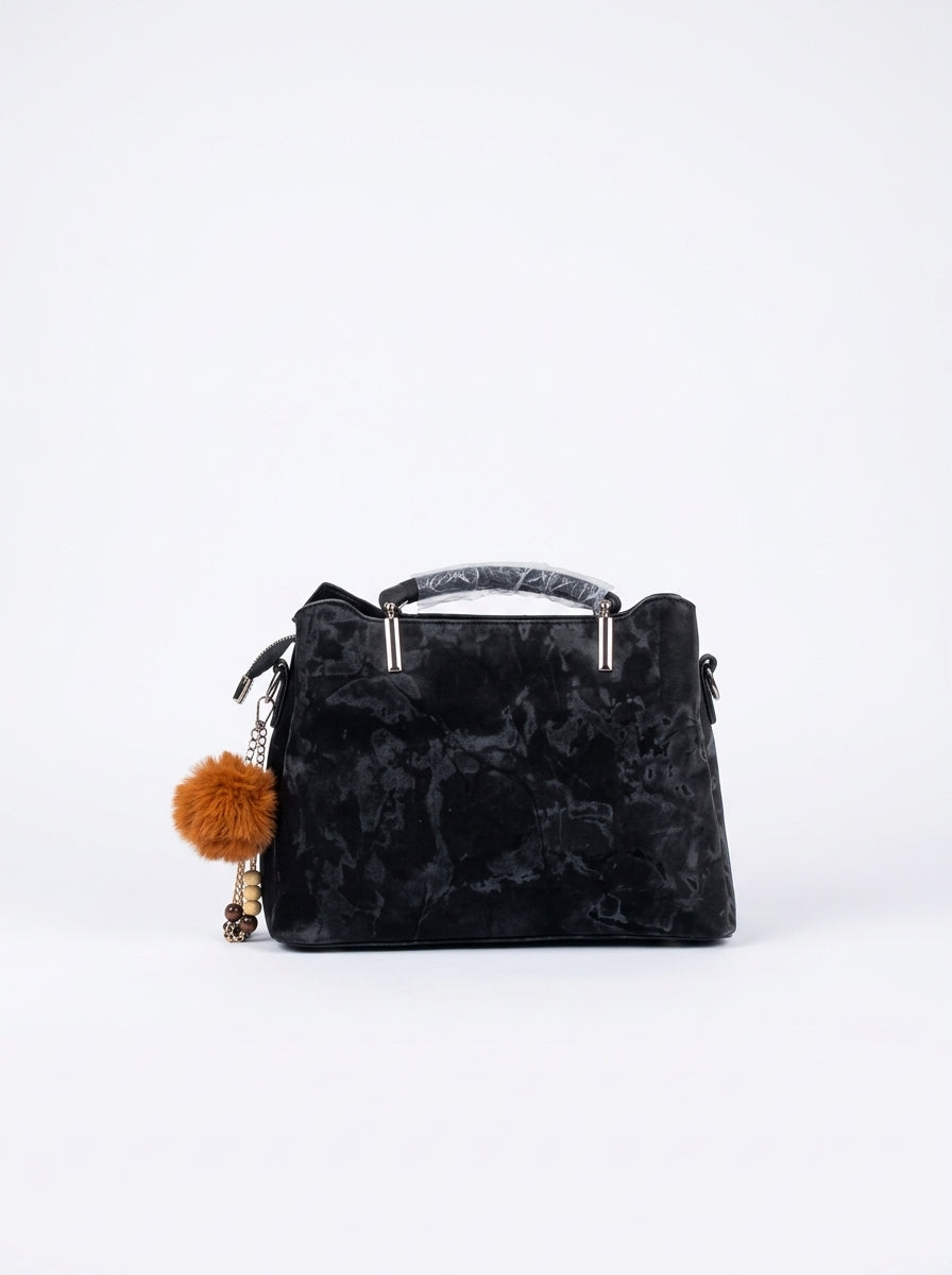 Black Marble-Effect Patent Satchel