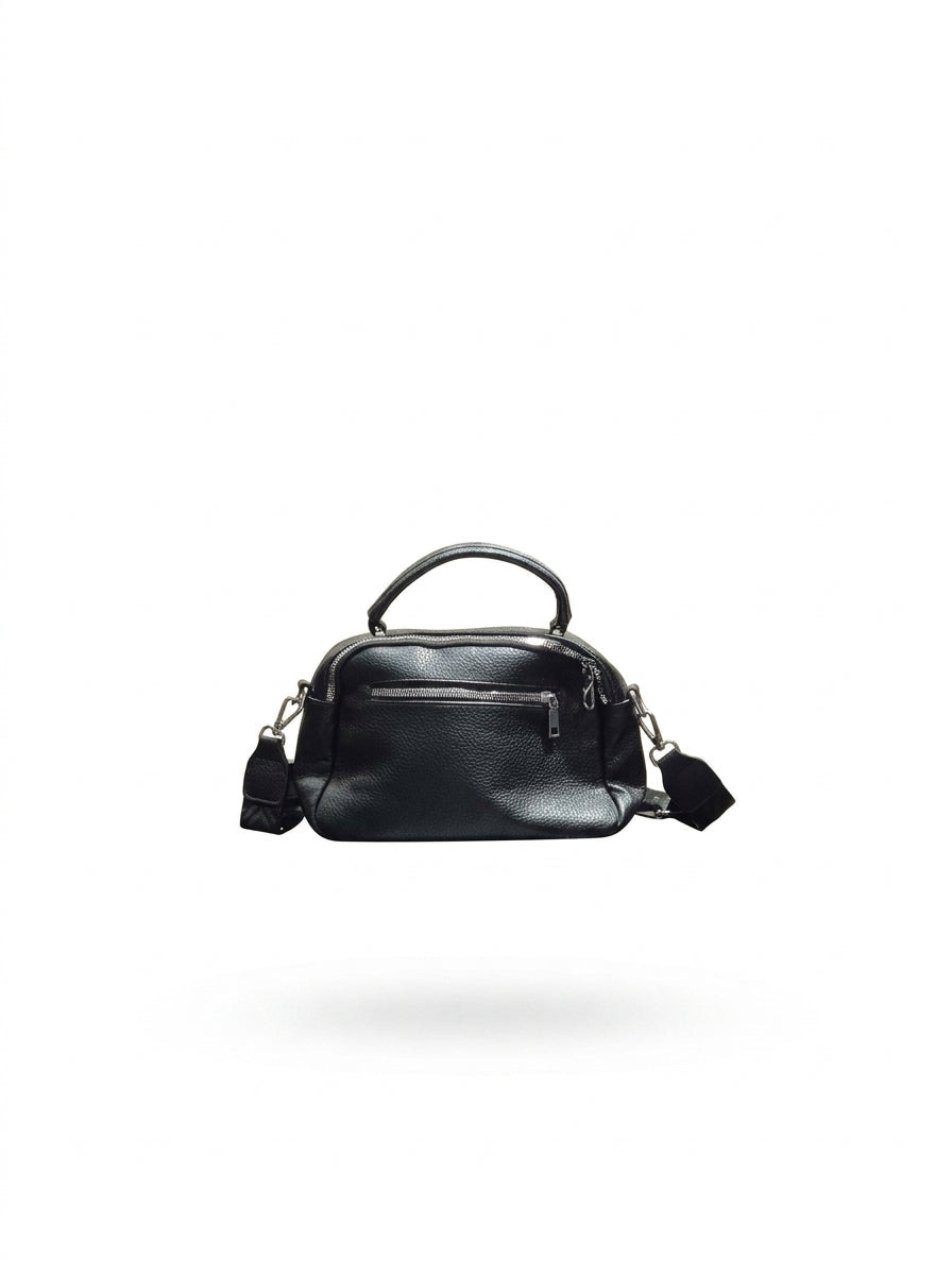 Black Pebbled-Leather Boxy Crossbody Bag