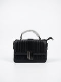 Black Ribbed Buckle-Strap Satchel