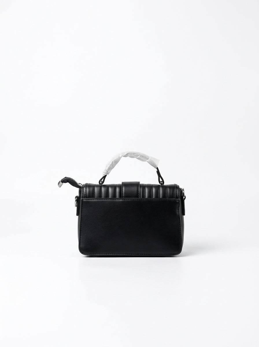 Black Ribbed Buckle-Strap Satchel