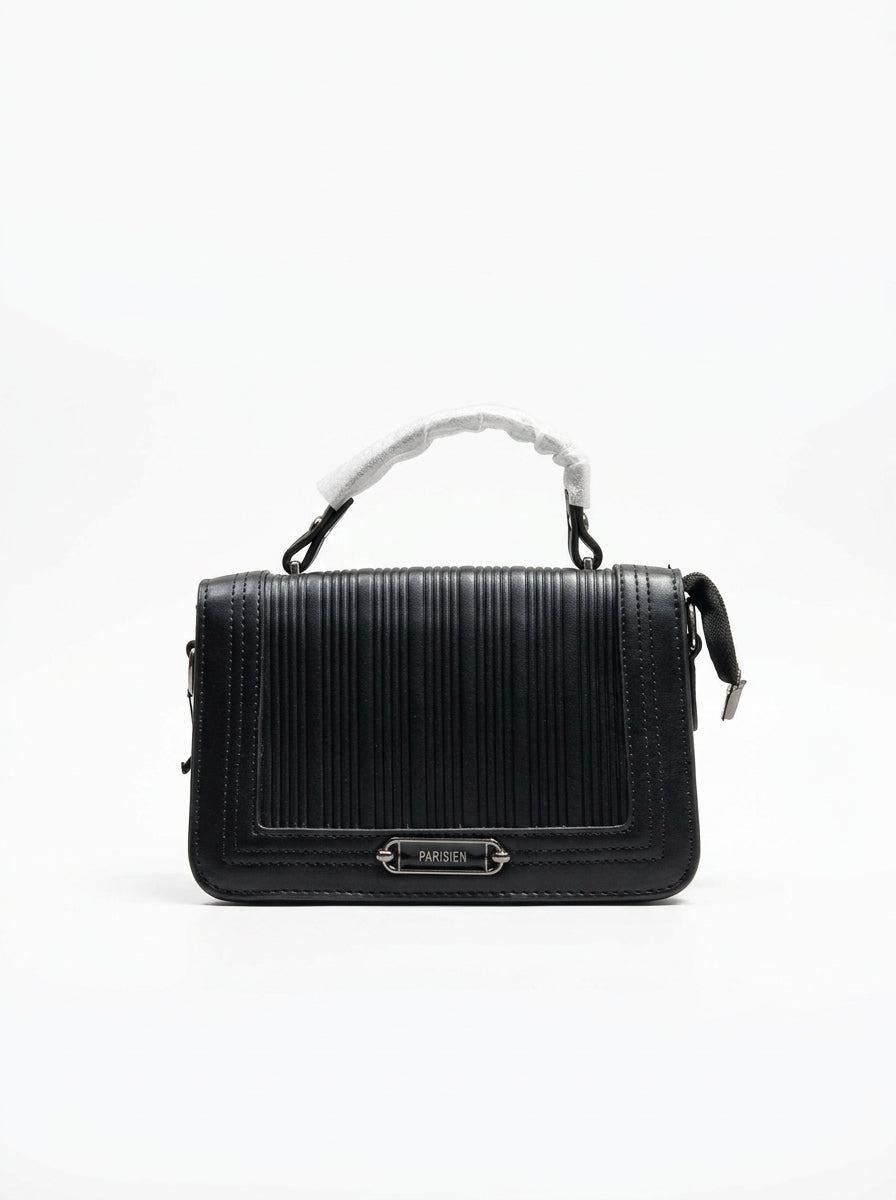 Black Ribbed Structured Handbag