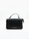 Black Ribbed Structured Handbag