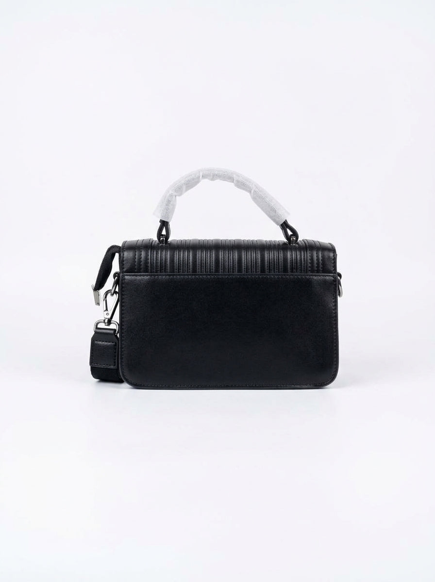 Black Ribbed Structured Handbag