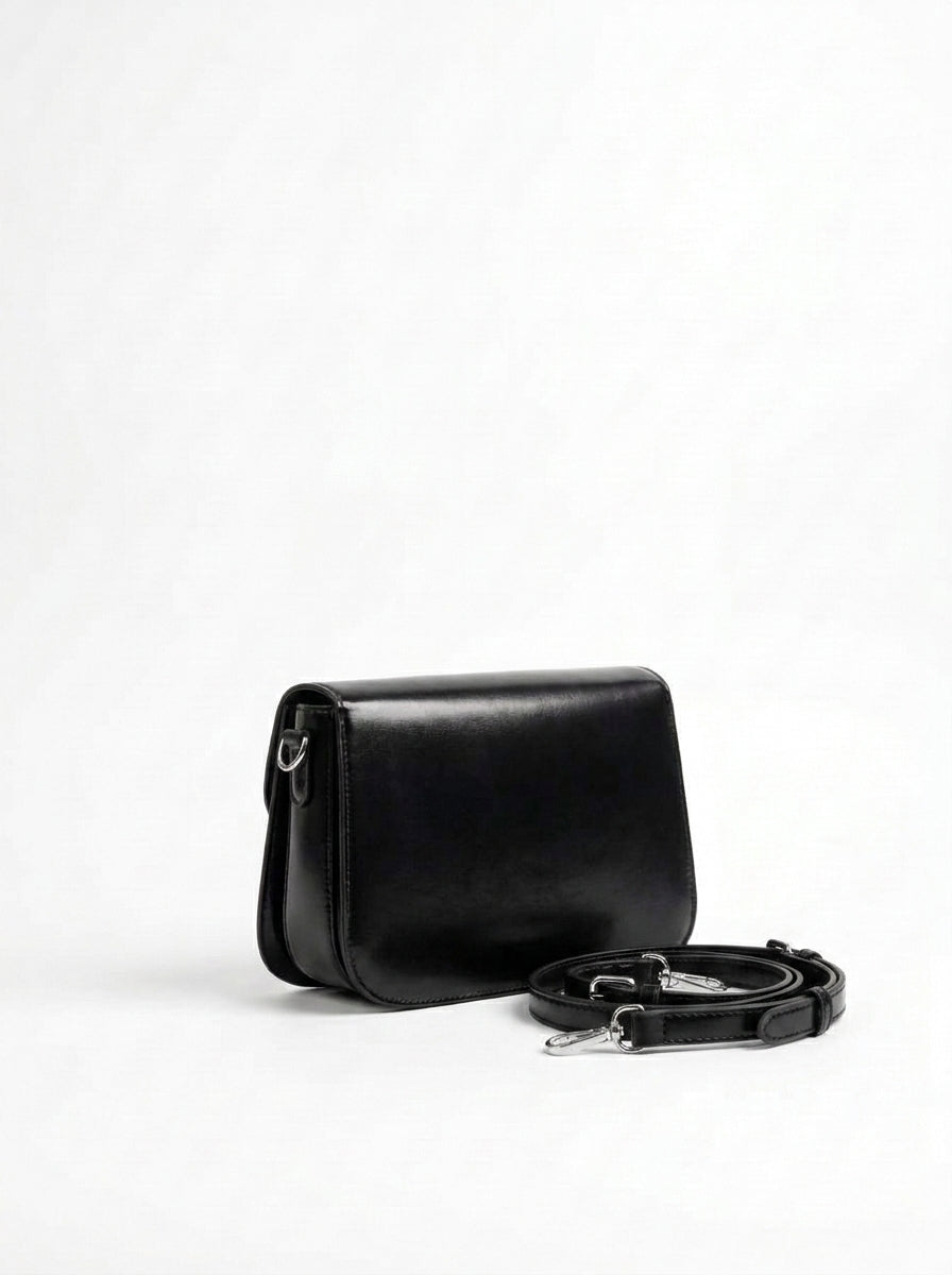 Black Saddle-Style Crossbody Bag