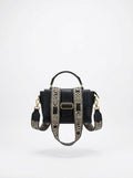 Black Structured Handbag with Woven Strap