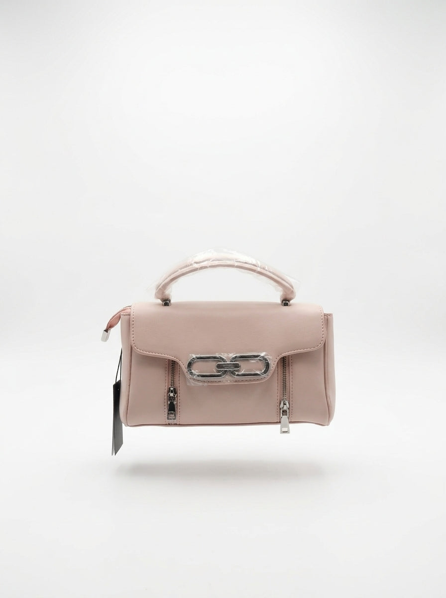 Blush Pink Suede-Effect Flap Satchel